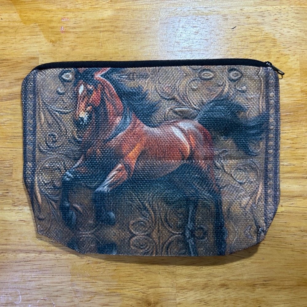 Leather Horse Keychain & Cosmetic Bag